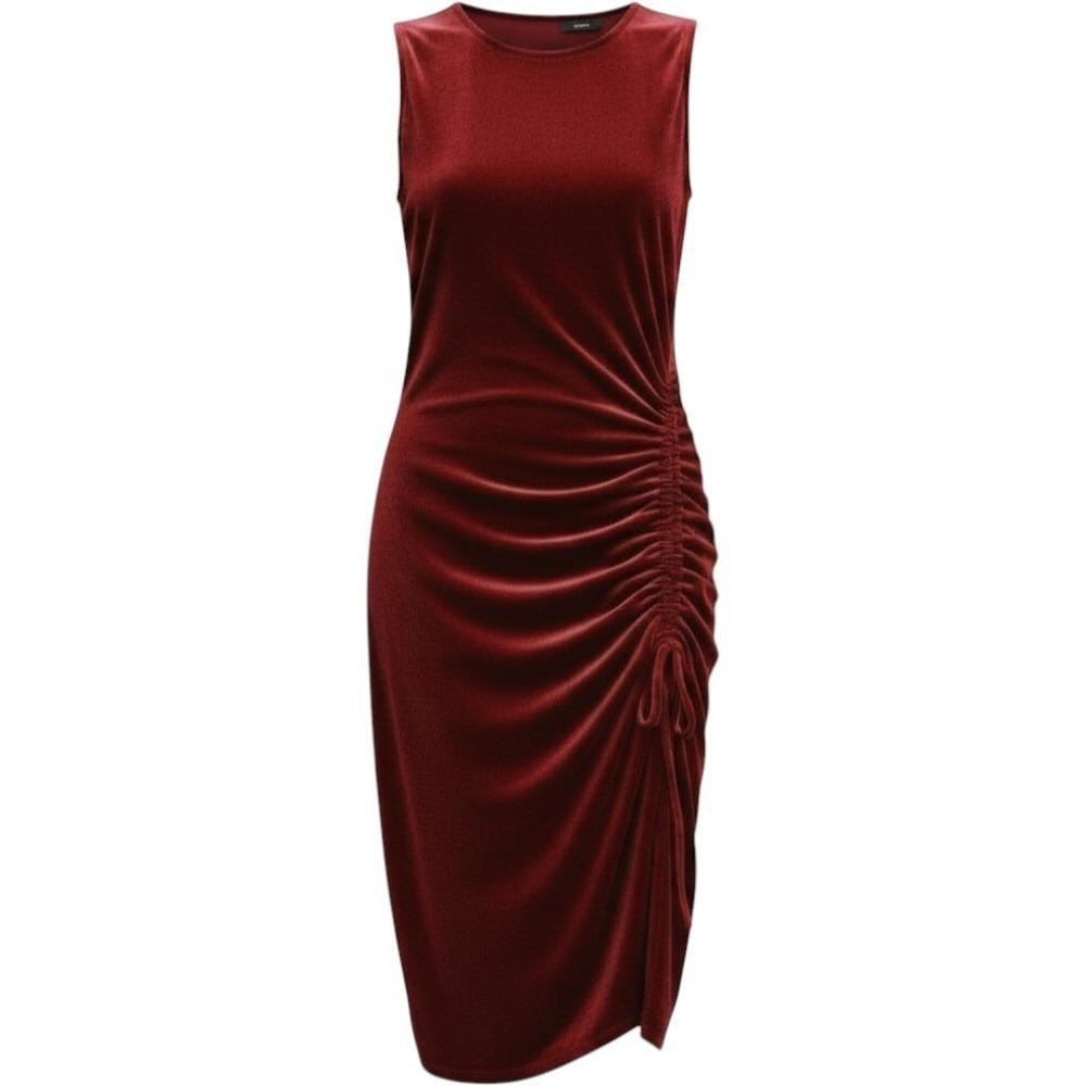 Michael Michael Kors Merlot Velvet Ruched Side Midi Dress NWT Medium